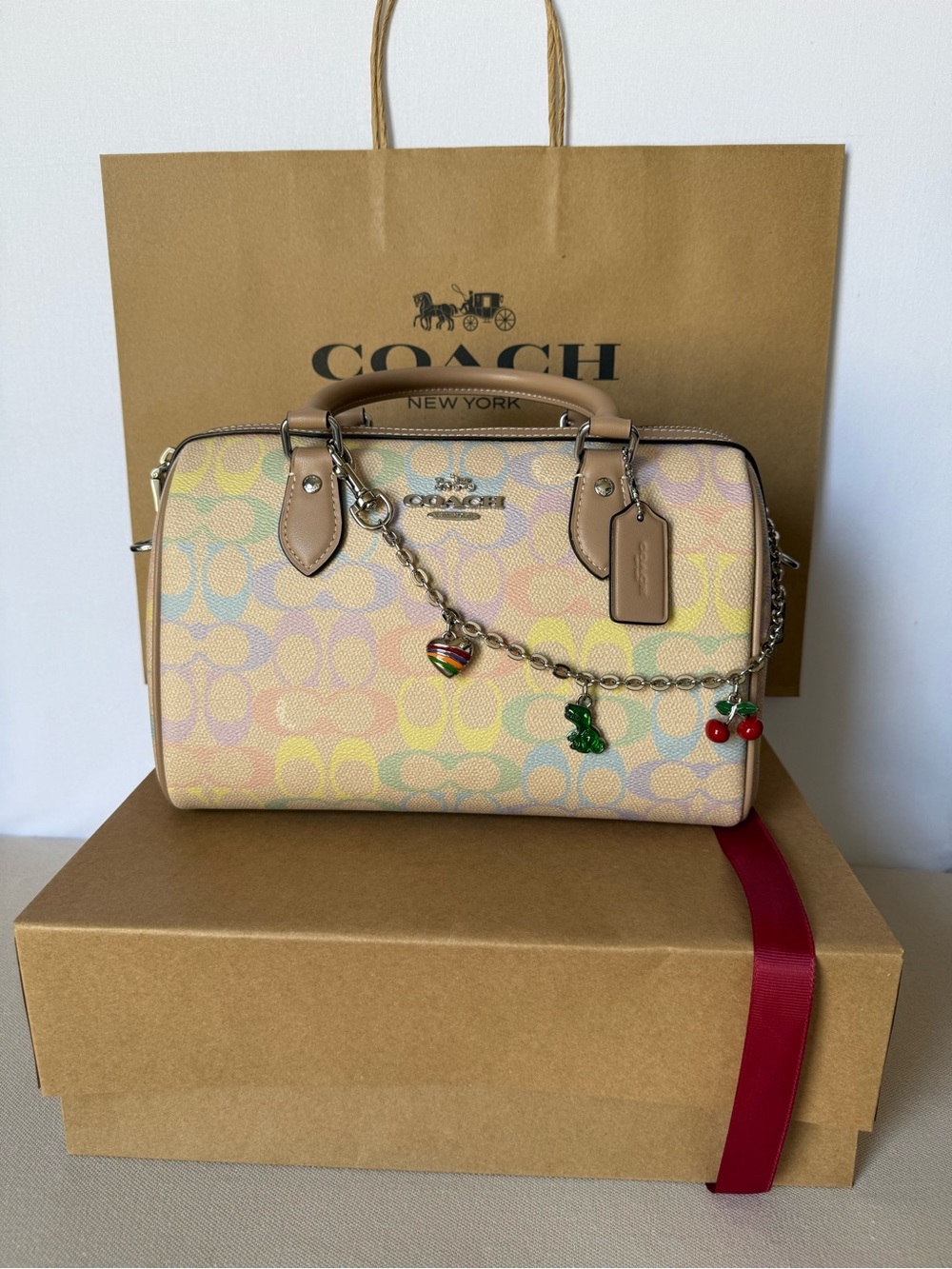 NWT Coach Rowan Satchel Rainbow Signature CDA90 + Gift Set Ready to Gift